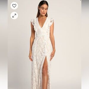 White Lace Ruffled Maxi Dress
